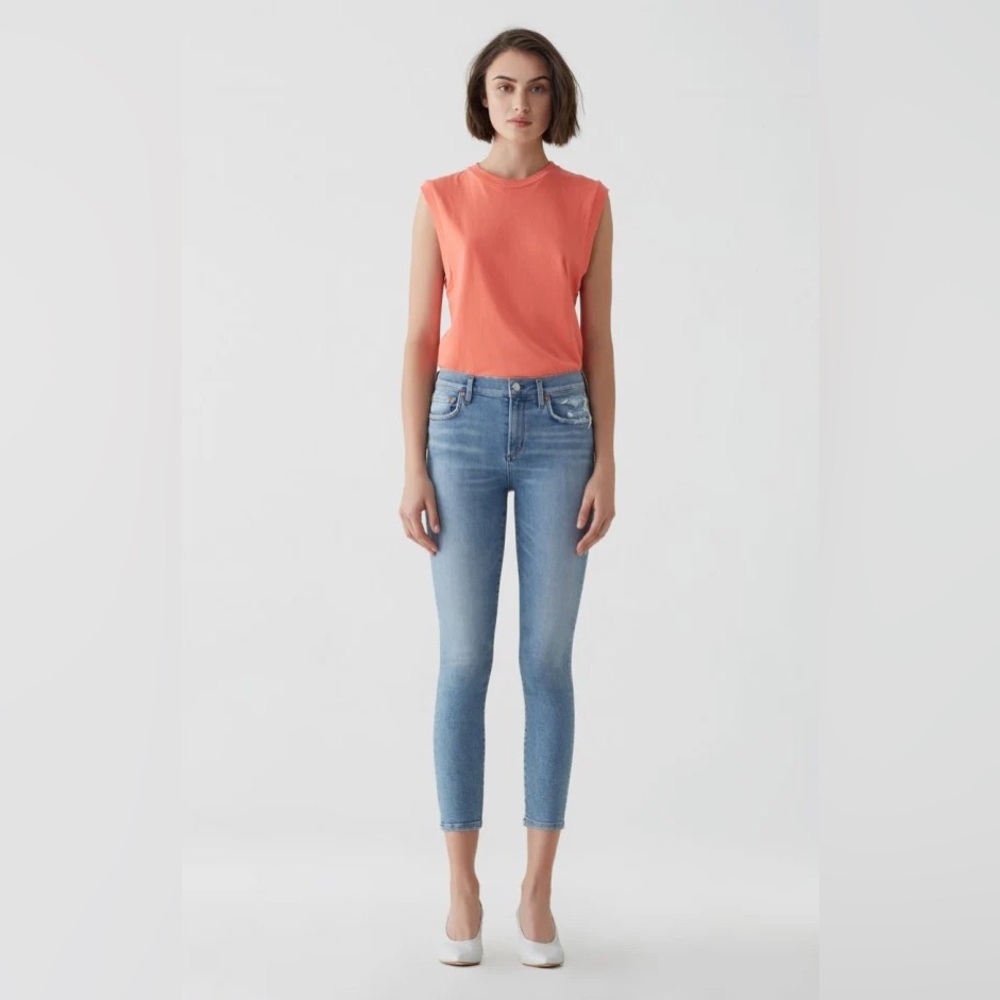 AGOLDE Sophie Crop Hi‎ Rise Skinny Jean Limit 26 Distressed Pocket Light Wash